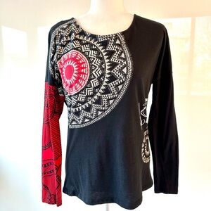 Desigual Mandala Black and Red Long Sleeve Top